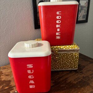 Lustro-Ware Red Vintage 2-Pc Plastic Cookies and Sugar Set